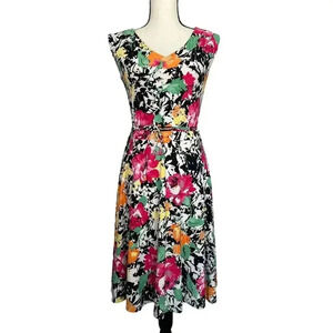 Ralph Lauren Floral Fit & Flare Dress Women's Small Knee Length Flowy Stretch